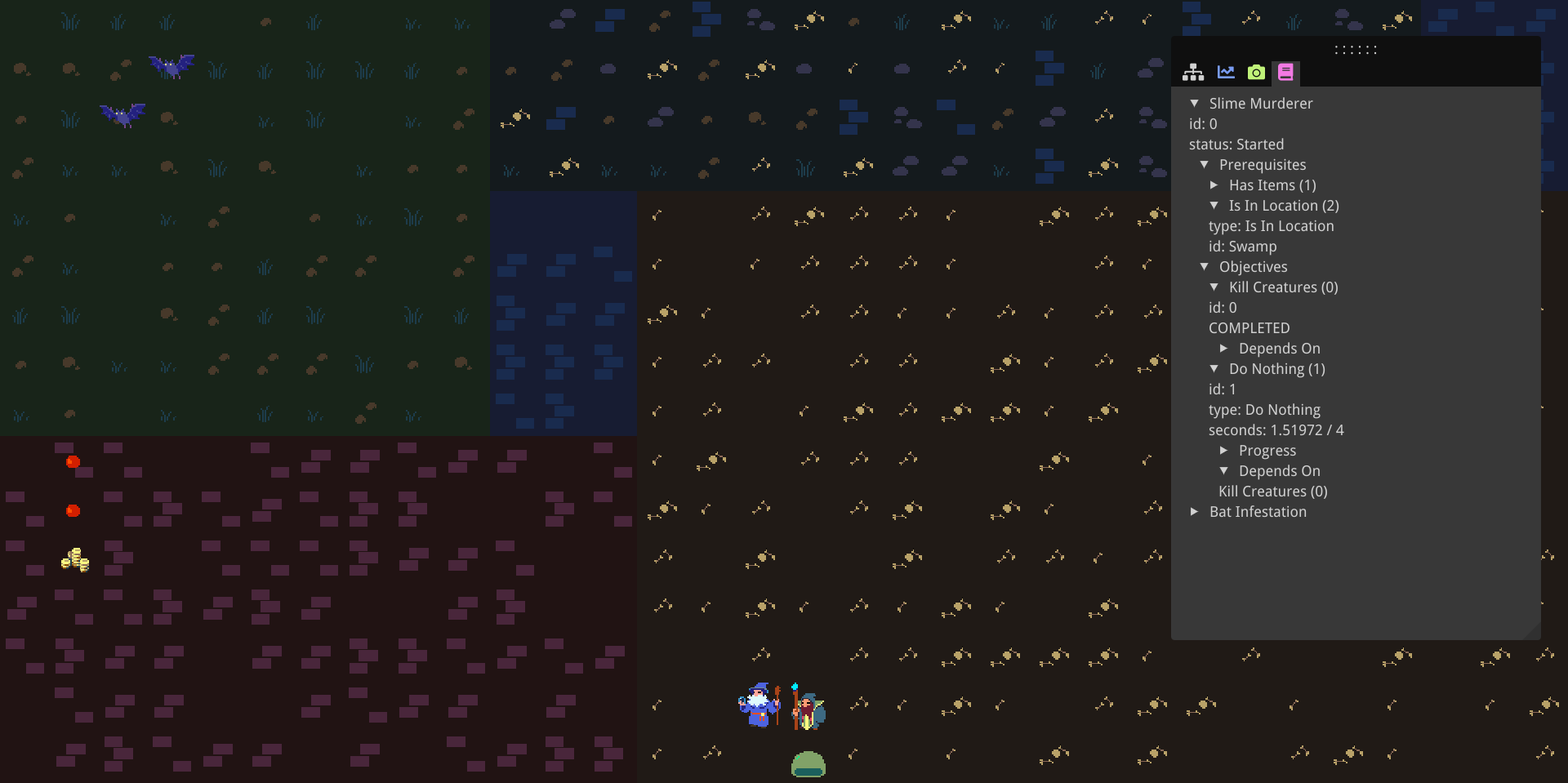 Quest game window showing quest progression.